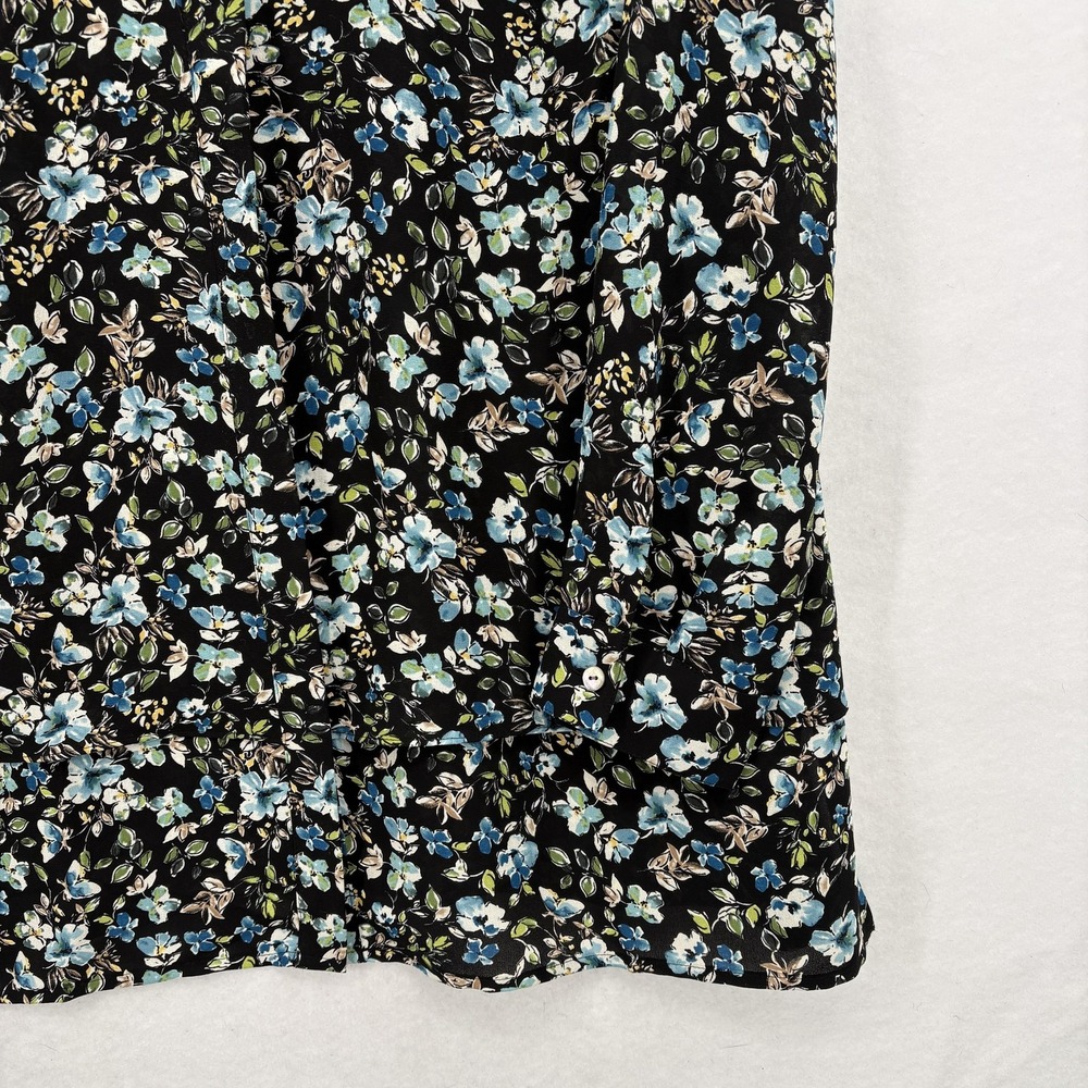 J Jill Tunic Top Womens Medium Black Floral Button Front Long Sleeve Shirt NWT - Picture 3 of 13